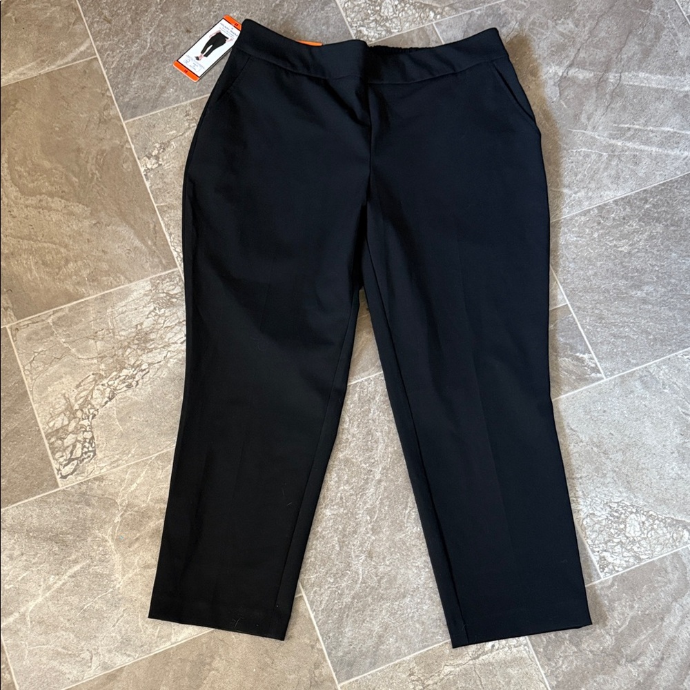 Hilary Radley Elegant Black Trousers size 16 sits at waist slim leg NWT black